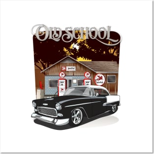 1955 Black & White Chevy Bel Air Old School Shirt Posters and Art